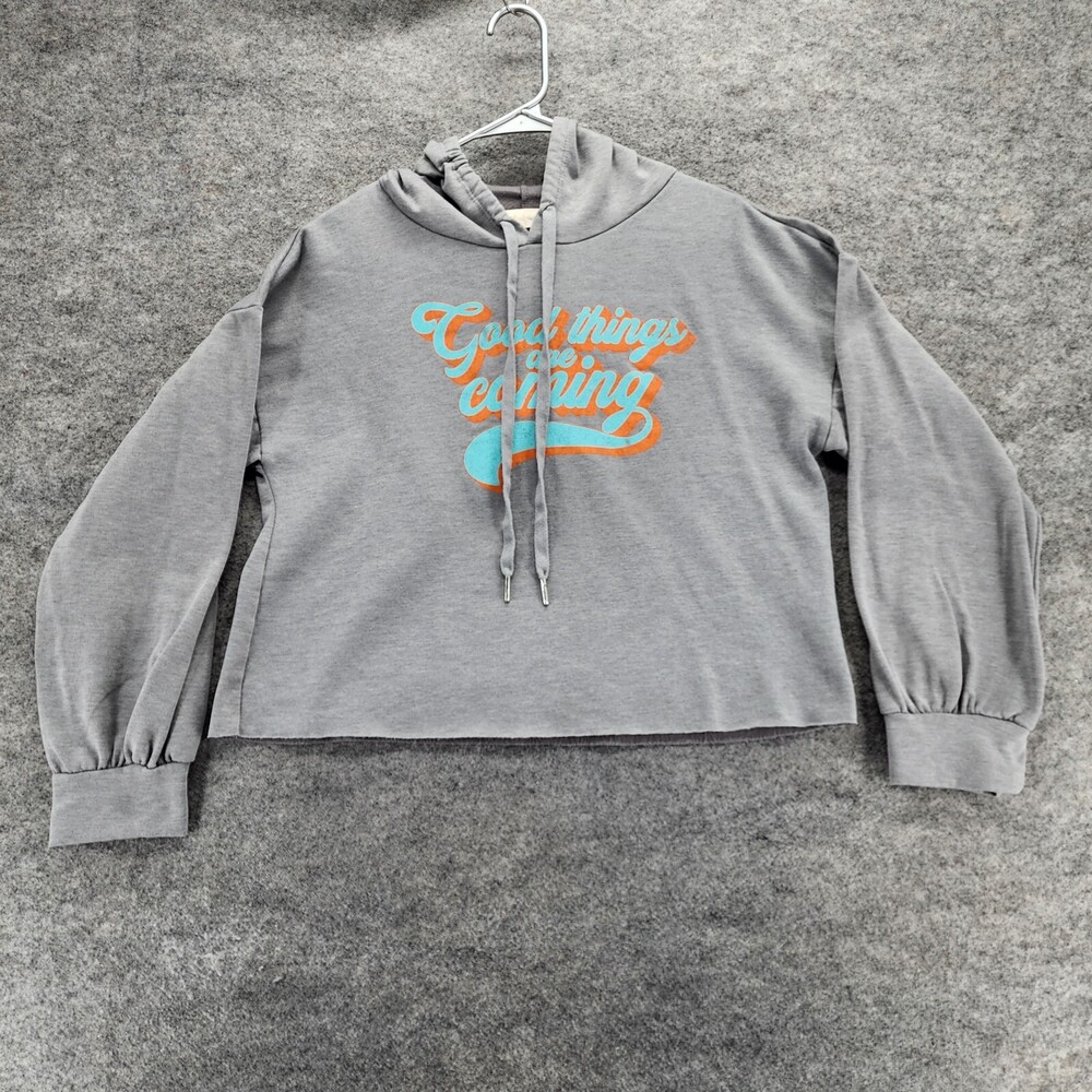 Altard State Hoodie Womens Medium Cropped Gray Long Sleeve